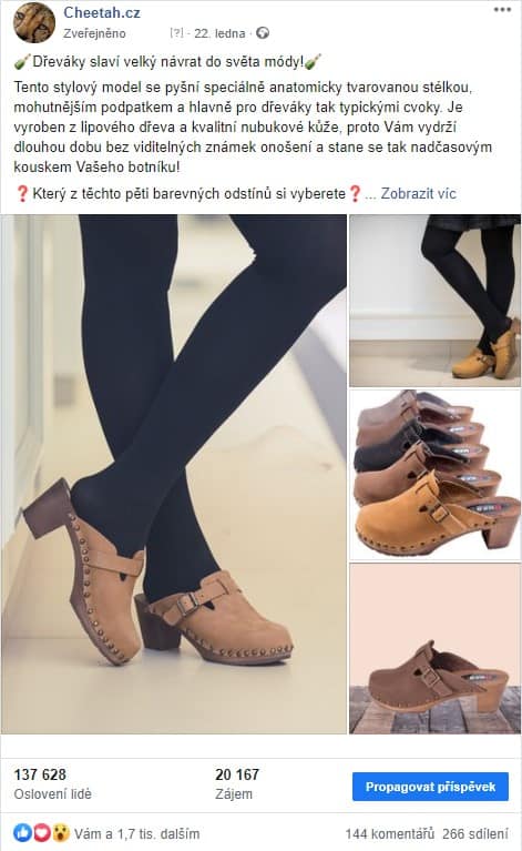 Reklamní příspěvek Cheetah.cz — dřeváky slaví návrat do světa módy